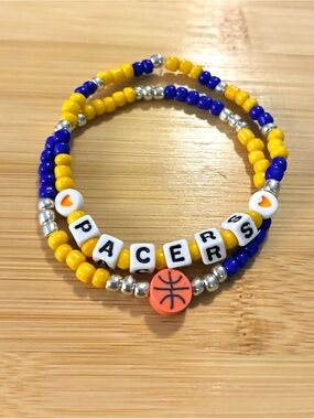 Pacers Basketball Beaded Bracelet Set - Yellow & Blue